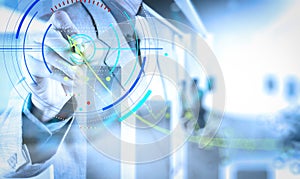 engineer working with new computer interface show building development concept