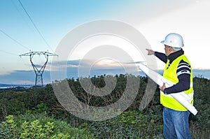 Engineer working on power lines