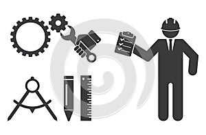 engineer workman and hand with spanner engineering icon set