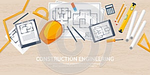 Engineering and architecture vector illustration. Drawing and construction. Architectural project. Design sketching
