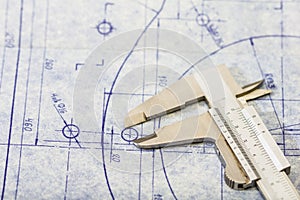 Engineering blueprint with gauge