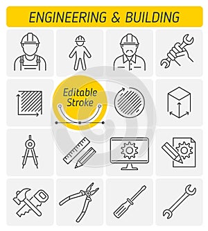 The engineering and building outline vector icon set