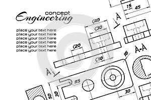 Engineering concept. Abstract technical design. Vector architectural print. Mechanics blueprints. Detailed plan. Technical