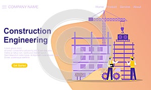 Engineering and construction illustration of landing page