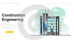 Engineering and construction illustration of landing page