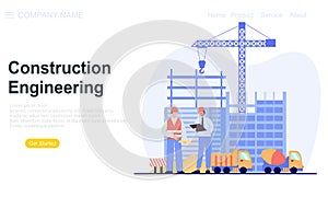 Engineering and construction illustration of landing page