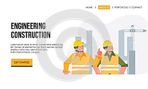 Engineering and construction illustration of landing page