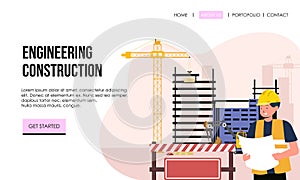 Engineering and construction illustration of landing page