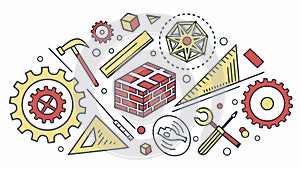 Engineering and construction tools in a flat design illustration, vector design Generative AI