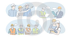 Engineering and construction workers concept