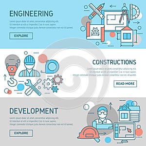 Engineering And Constructions Banners Set