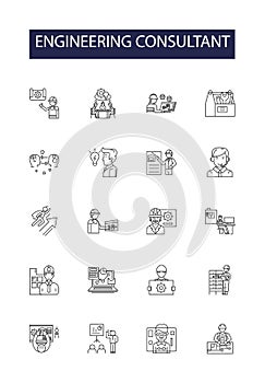 Engineering consultant line vector icons and signs. Consultant, Expert, Adviser, Troubleshooter, Problem-solver