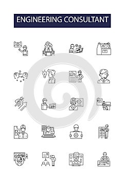 Engineering consultant line vector icons and signs. Consultant, Expert, Adviser, Troubleshooter, Problem-solver photo