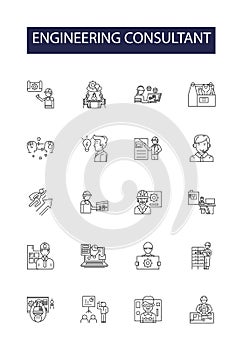 Engineering consultant line vector icons and signs. Consultant, Expert, Adviser, Troubleshooter, Problem-solver photo