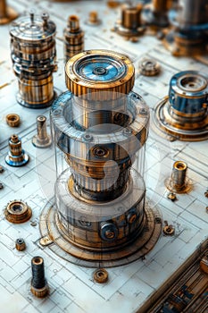 Engineering detail lying on an engineering drawing . Mechanical engineering drawing