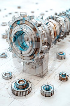 Engineering detail lying on an engineering drawing . Mechanical engineering drawing