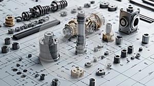 Engineering detail lying on an engineering drawing . Mechanical engineering drawing