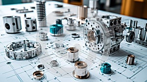 Engineering detail lying on an engineering drawing . Mechanical engineering drawing