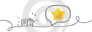 Engineering documentation line icon. Technical instruction sign. Continuous line with 3d star. Vector
