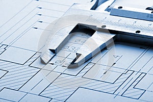 Engineering drawing and caliper