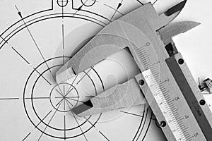 Engineering drawing and caliper