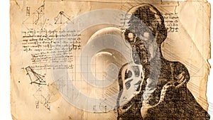 Engineering drawing in style of Leonardo Da Vinci