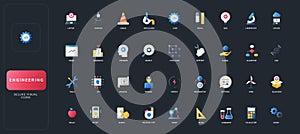 Engineering Flat Icons Set on Dark Background