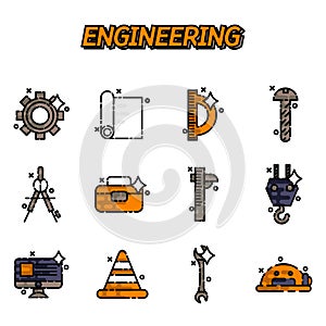 Engineering flat icons set