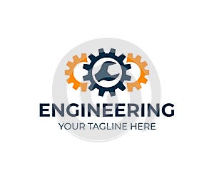 Engineering, gears and wrench, logo design. Repair, service, industry, industrial and mechanical, vector design