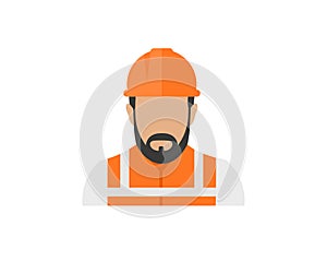 Engineering, helmet, safety vest, construction worker icon. Building contractor, builder person or technician with safety gear.