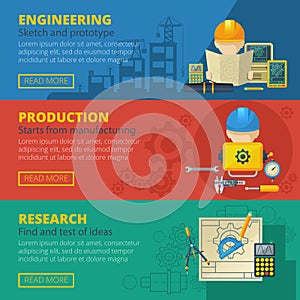 .Engineering 3 Horizontal Flat Banners Set