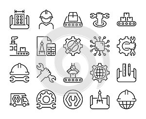 Engineering icons. Engineering and Manufacturing line icon set. Vector illustration. Editable stroke.