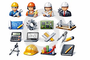 Engineering icons and tools for construction projects