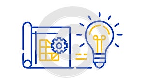 Engineering idea development with lightbulb, blueprint, and gears. vector design Generative AI