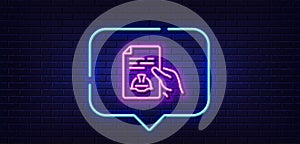 Engineering line icon. Technical documentation sign. Neon light speech bubble. Vector