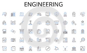 Engineering line icons collection. Orate, Address, Discourse, Lecture, Monologue, Oration, Speech vector and linear