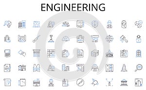 Engineering line icons collection. Orate, Address, Discourse, Lecture, Monologue, Oration, Speech vector and linear photo