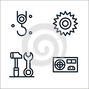 engineering line icons. linear set. quality vector line set such as radio, wrench, saw