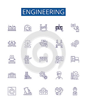 Engineering line icons signs set. Design collection of Engineering, Technology, Design, Manufacturing, Construction