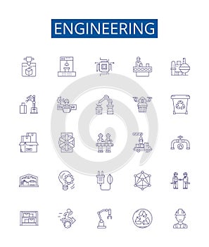 Engineering line icons signs set. Design collection of Engineering, Technology, Design, Manufacturing, Construction