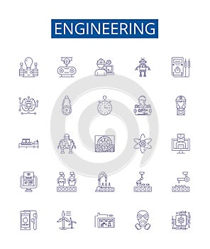 Engineering line icons signs set. Design collection of Engineering, Technology, Design, Manufacturing, Construction