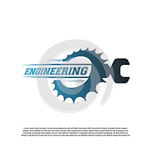 Engineering logo with gear and wrench concept. mechanic sign or symbol. technology icon -vector