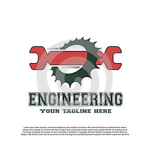 Engineering logo with gear and wrench concept. mechanic sign or symbol. technology icon -vector