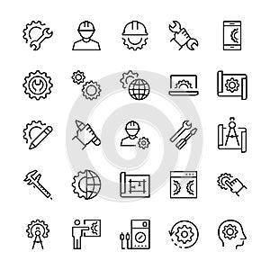 Engineering and manufacturing icon set in thin line style. Vector symbols