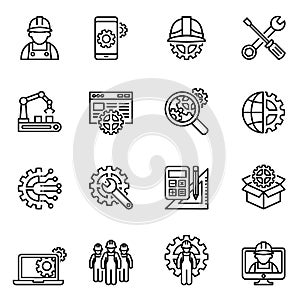 Engineering and manufacturing icons set. Thin line style stock vector.
