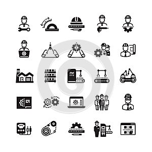 Engineering manufacturing industrial vector icon set