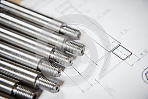 Engineering and metalworking industry. Metal details on print drawing