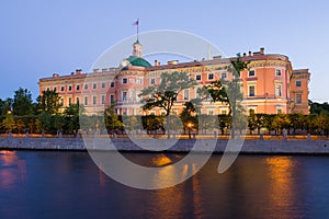 Engineering Mikhailovsky castle, white night. Saint-Petersburg, Russia