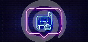 Engineering plan line icon. Technical documentation sign. Neon light speech bubble. Vector