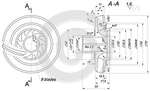 Engineering sketch of wheel with span and radical